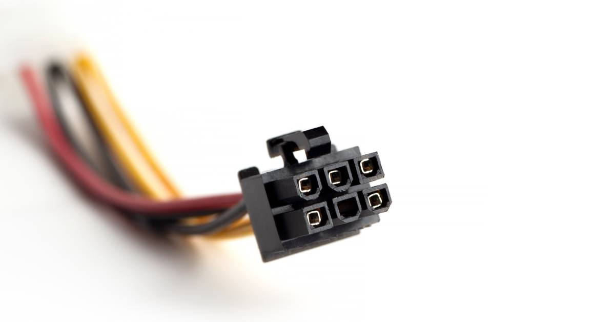 A single, 6-cavity connector is at the end of a series of multi-colored wires against a white background.